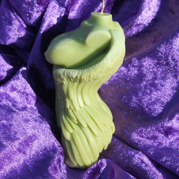 Female Form Nude Torso Green Angel Wing Candle - Picture 10 of 12